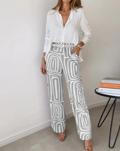 Zonoova Stijlvolle Pantalon Set – Inclusief Blouse en Riem